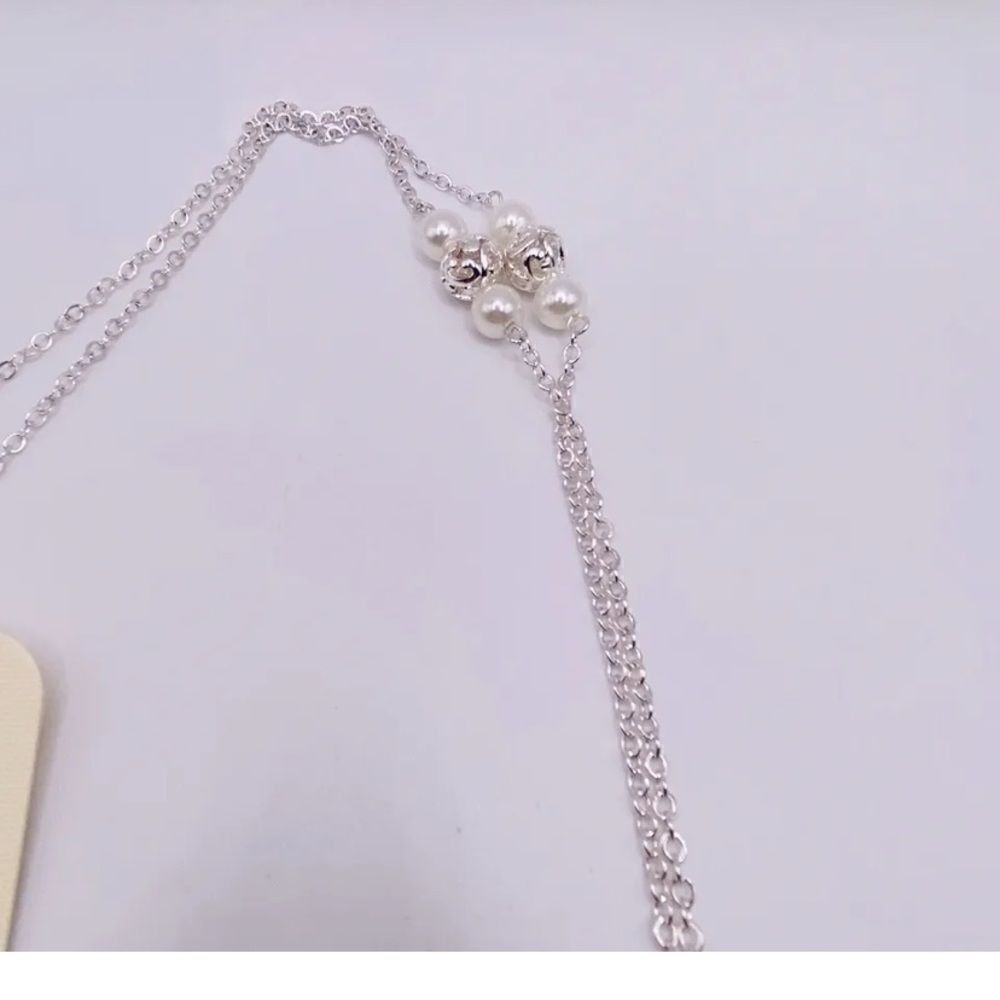 Kim Rogers Inspiration Silvertone Heart Faux Pearl Fringe Long Necklace 32” NWT - Picture 3 of 8